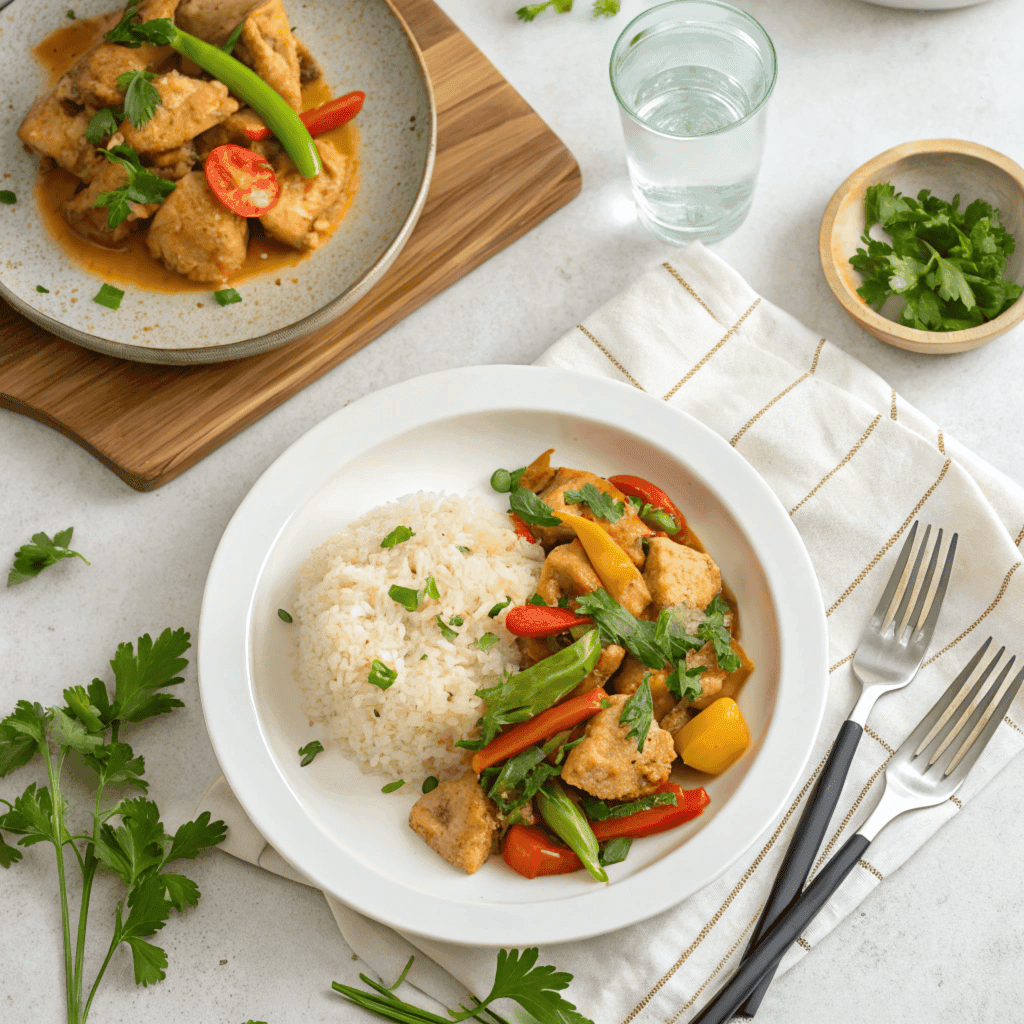Chinese Coconut Chicken served with vegetables