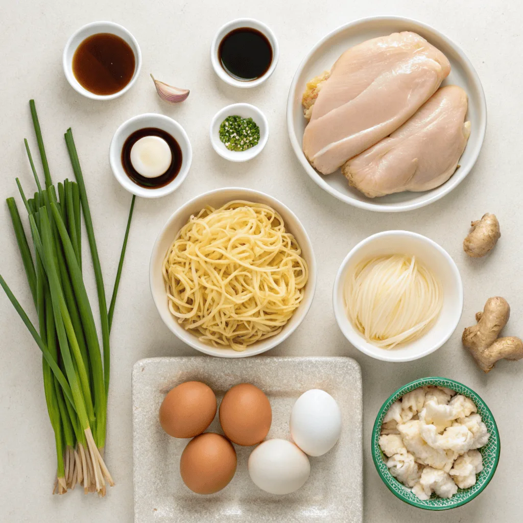 Ingredients for creamy chicken ramen.