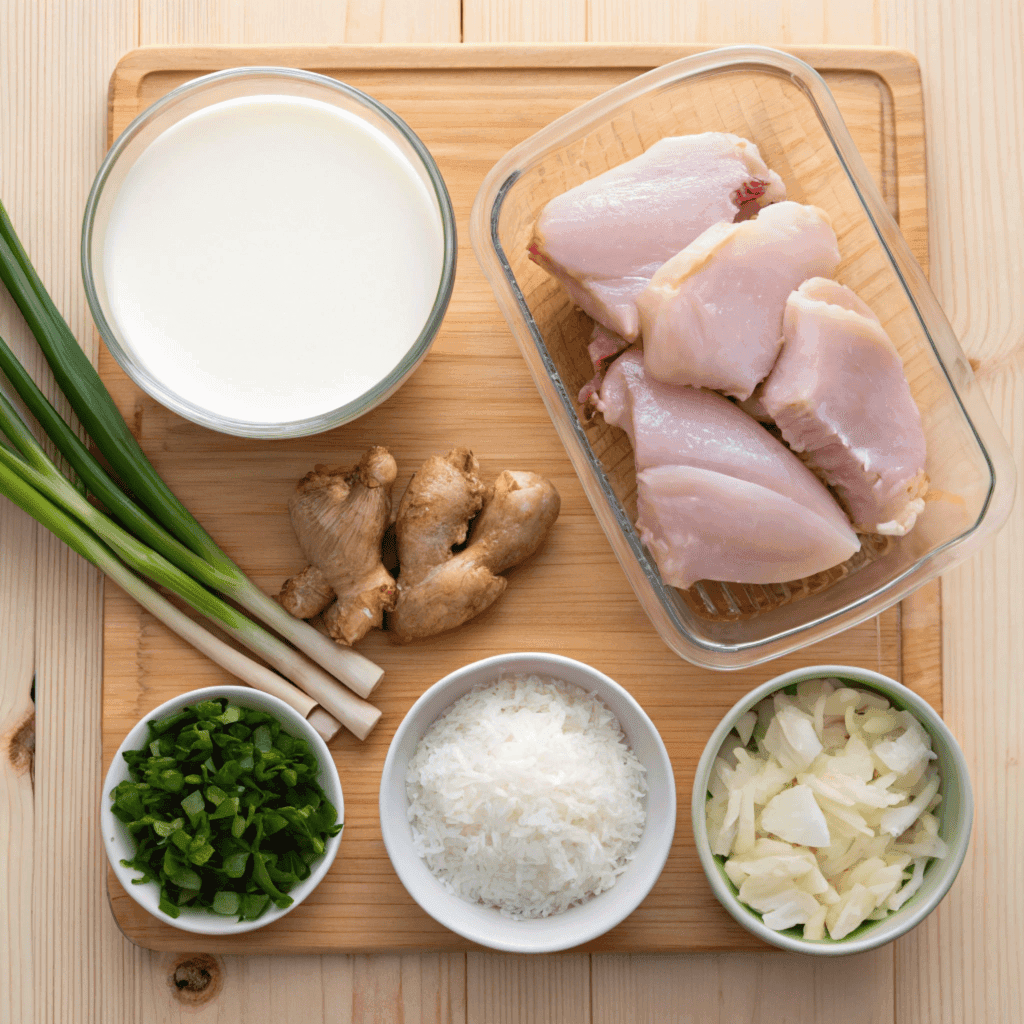 Ingredients for Chinese Coconut Chicken on a counter.