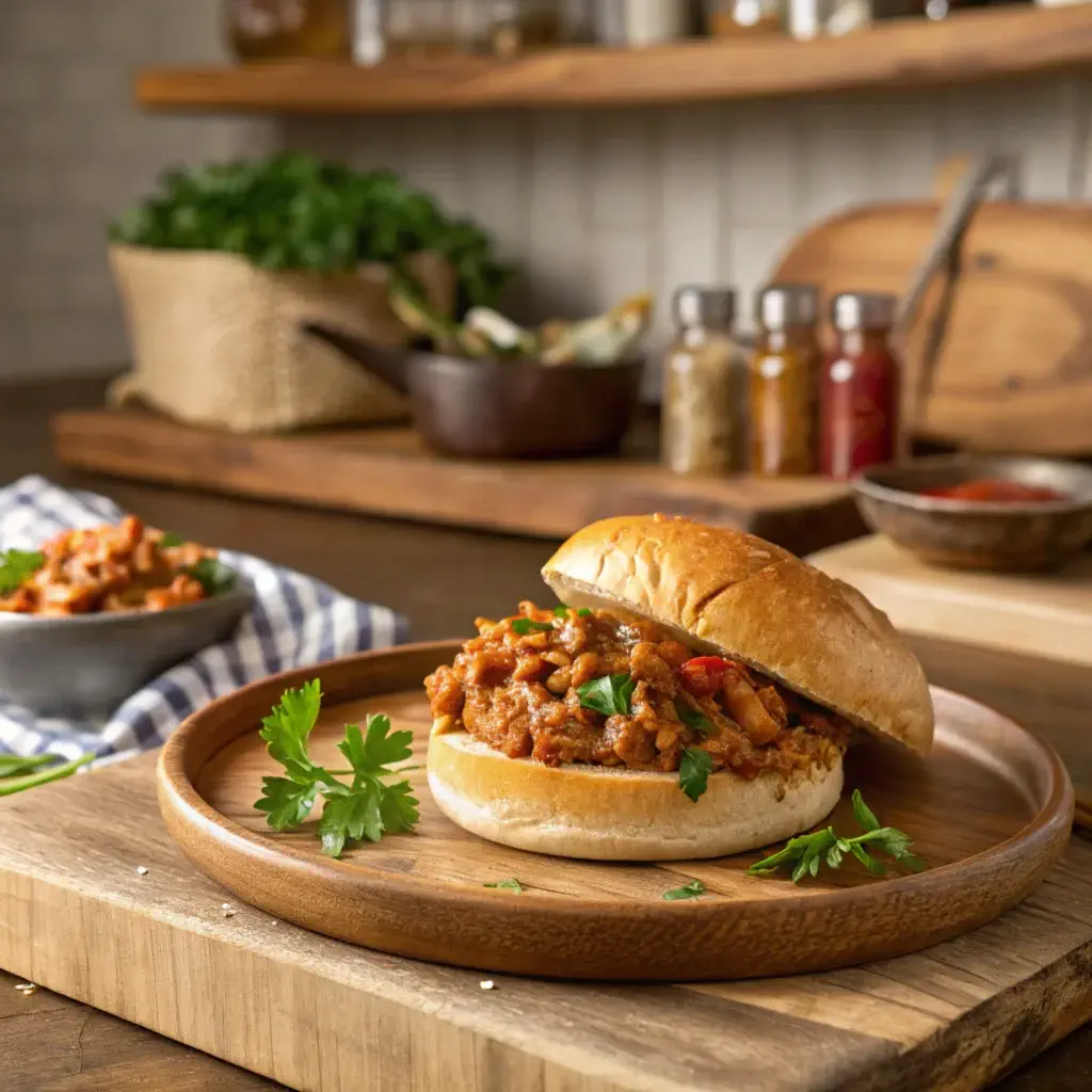 A Chicken Gumbo Sloppy Joe sandwich with a rich, saucy filling.