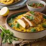 Delicious chicken pastil recipe with aromatic rice, tender chicken, and fresh cilantro garnish