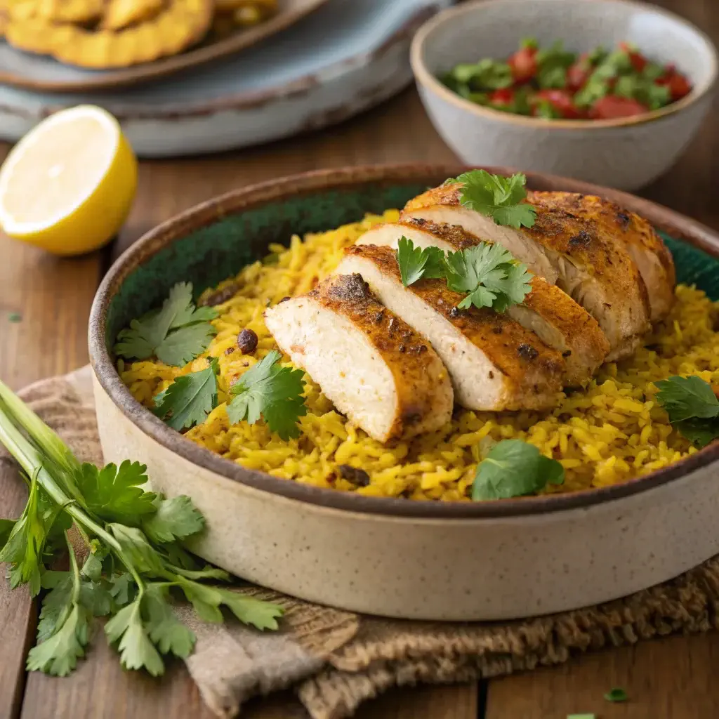 Delicious chicken pastil recipe with aromatic rice, tender chicken, and fresh cilantro garnish