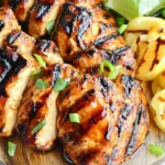 Grilled Huli Huli Chicken with char marks, garnished with herbs