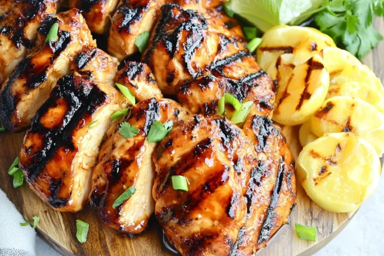 Grilled Huli Huli Chicken with char marks, garnished with herbs