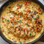 Creamy Cajun Chicken in a skillet topped with tomatoes and cilantro