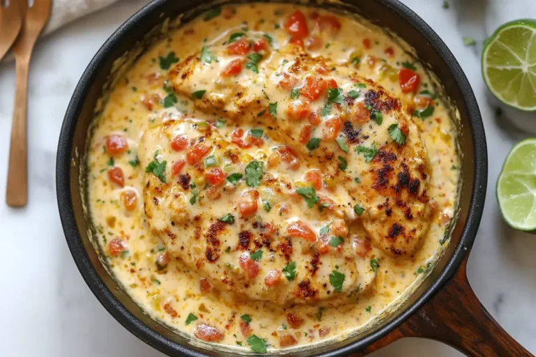 Creamy Cajun Chicken in a skillet topped with tomatoes and cilantro