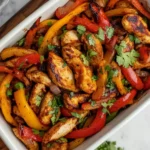 : Colorful Chicken Fajitas Recipe with grilled peppers and fresh cilantro