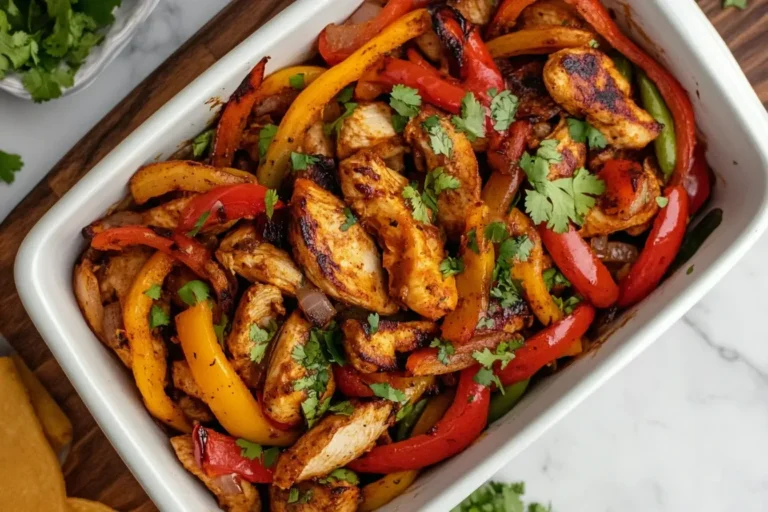 : Colorful Chicken Fajitas Recipe with grilled peppers and fresh cilantro