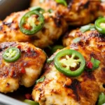 Close-up of Spicy Jalapeño Chicken Recipe with golden-brown crust and sliced jalapeños