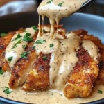 Crispy Parmesan Chicken with a Rich Garlic Sauce drizzled with creamy garlic goodness