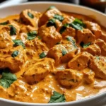 A bowl of Gordon Ramsay Chicken Tikka Masala topped with fresh cilantro, served with white rice.