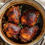 Juicy chicken thighs simmered in soy-vinegar sauce for a traditional Filipino Adobo Chicken Recipe