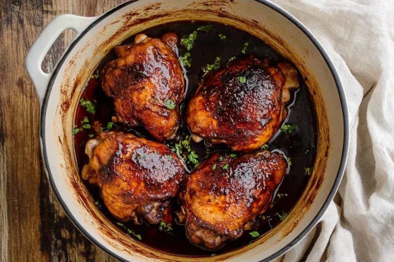 Juicy chicken thighs simmered in soy-vinegar sauce for a traditional Filipino Adobo Chicken Recipe