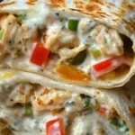 Sliced Chicken Bell Pepper Ranch Burritos filled with creamy chicken and colorful bell peppers.