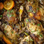 Slow Cooker Chicken Carnitas cooked with citrus, jalapeños, and spices in a crockpot.