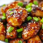 Spicy Ginger Chicken Recipe served in a bowl with sesame seeds and chopped green onions.