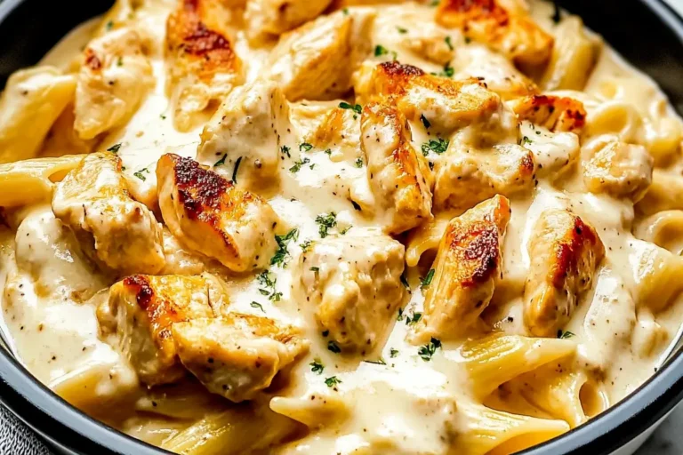 Creamy Ricotta Chicken Pasta with golden seared chicken and penne in a rich garlic ricotta sauce.