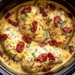 Crockpot Marry Me Chicken slow-cooked in creamy sauce with sun-dried tomatoes and herbs.