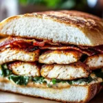 Crispy Bacon and Ranch Chicken Melt stacked with grilled chicken, crispy bacon, and creamy ranch on toasted ciabatta bread.
