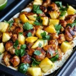 One-Pan Chicken and Pineapple Tacos with caramelized pineapple chunks, juicy chicken, and fresh cilantro on toasted tortillas.