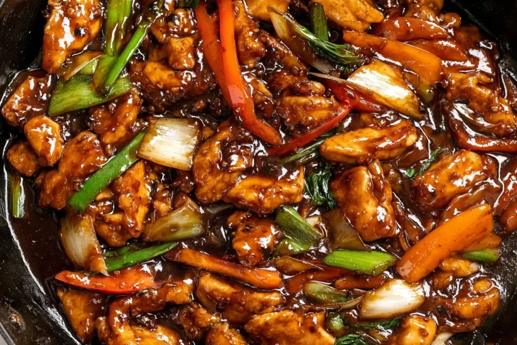 Chicken in Garlic Sauce Chinese with colorful vegetables in a glossy savory sauce