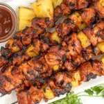 BBQ Chicken Bacon Pineapple Kabobs grilled to perfection with juicy chicken, crispy bacon, and sweet pineapple chunks.