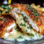 Golden crispy Easy Chicken Kiev cut open with garlic herb butter oozing out on a plate.
