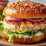 Chicken Caesar Burger with lettuce, red onion, and creamy Caesar dressing on a sesame bun