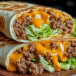 Juicy Big Mac Wraps filled with seasoned beef, melted cheese, and crisp lettuce on a wooden board
