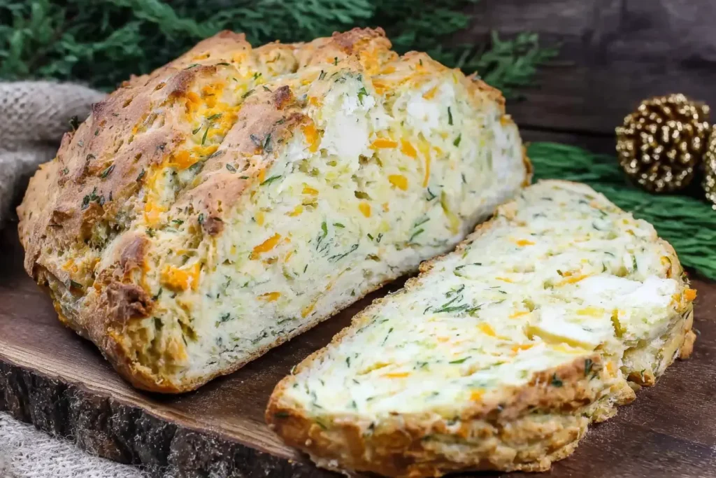 Cheddar and Herb Soda Bread with a crispy golden crust and soft, cheesy interior, showcasing fresh herbs and cheddar.