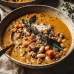 Turkey Pumpkin White Bean Chili in a bowl with fresh herbs and vegetables, perfect for cozy fall evenings.