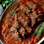 Italian Pot Roast simmered in rich tomato sauce with fresh rosemary