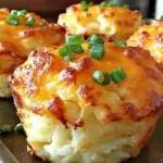 Cheesy Mashed Potato Puffs baked golden brown with melted cheddar and topped with fresh chives.