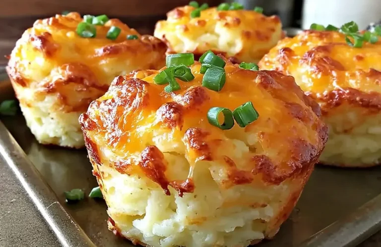 Cheesy Mashed Potato Puffs baked golden brown with melted cheddar and topped with fresh chives.