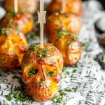 Halloween Skull Potatoes on spooky skewers served with dipping sauces—fun, crispy, and perfect for Halloween party appetizers