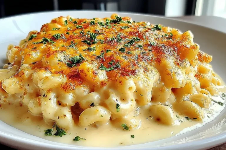 Chick-fil-A Mac and Cheese served on a white plate with a golden, bubbly cheese topping and creamy sauce.