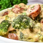 Keto Broccoli and Cauliflower With Sausage baked in a creamy cheddar sauce with tender veggies and golden sausage slices.