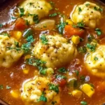 A hearty bowl of Tamale Soup with Tamale Dumplings featuring tender masa dumplings, vegetables, and fresh herbs in a rich, flavorful broth.