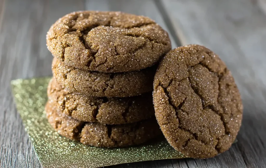 Gluten Free Gingerdoodle Cookies stacked with cracked tops and cinnamon sugar on a rustic wooden surface