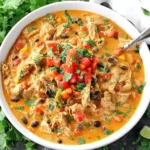 A vibrant and creamy bowl of Slow Cooker Creamy Southwest Chicken featuring shredded chicken, hearty beans, fresh herbs, and a rich Southwest-inspired broth—perfect for a comforting, flavor-packed dinner.