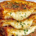 Garlic Bread Grilled Cheese stacked high with crispy golden bread and gooey melted cheese, topped with parsley