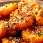 Crispy Smashed Carrots with golden crunchy edges, Parmesan, and fresh parsley on a plate