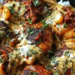 Mississippi Mud Chicken in a skillet with creamy ranch-BBQ sauce, melted cheddar, and herbs served over rice.