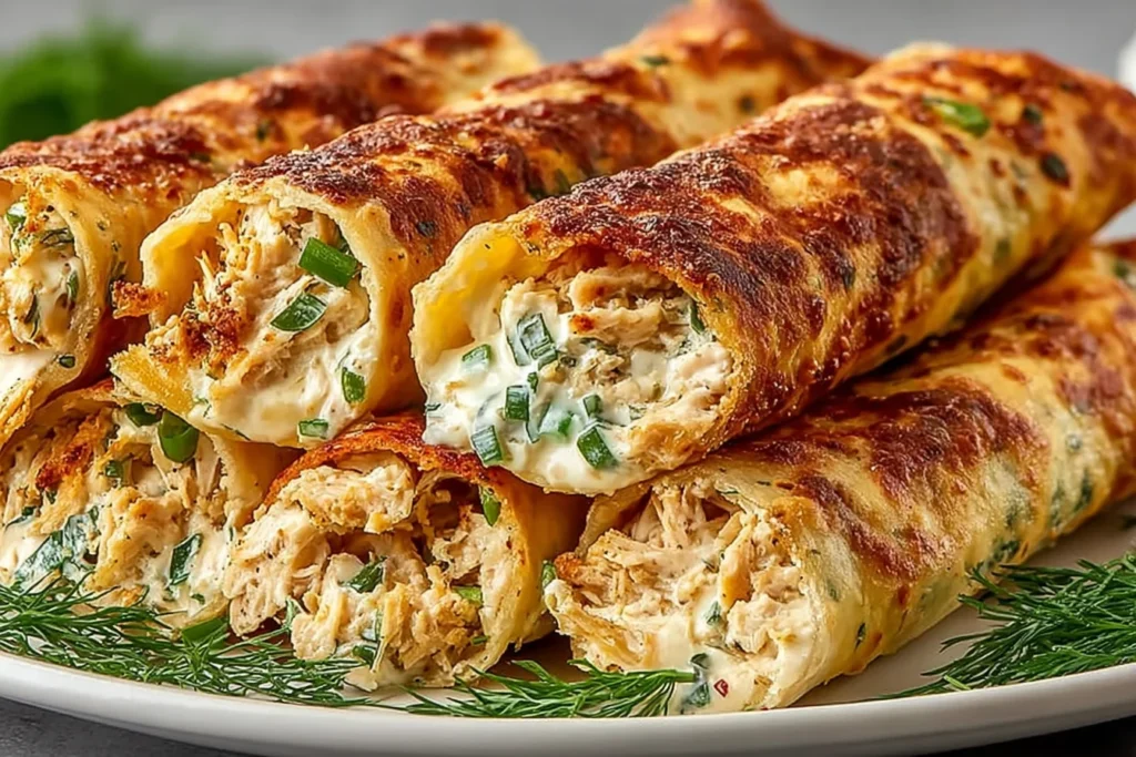 Dill Pickle Ranch Chicken Taquitos baked golden and crispy, stuffed with creamy ranch, shredded chicken, melty cheese, and fresh dill.