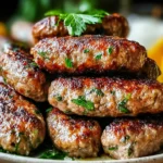 Lebanese Kafta patties piled on a platter with fresh parsley and lemon wedges, browned and juicy for an easy Mediterranean dinner.