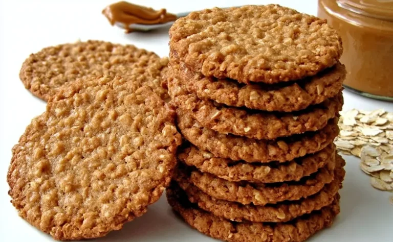 Biscoff Oatmeal Cookies stacked on a plate with cookie butter spread, showing golden-brown, chewy oat texture.