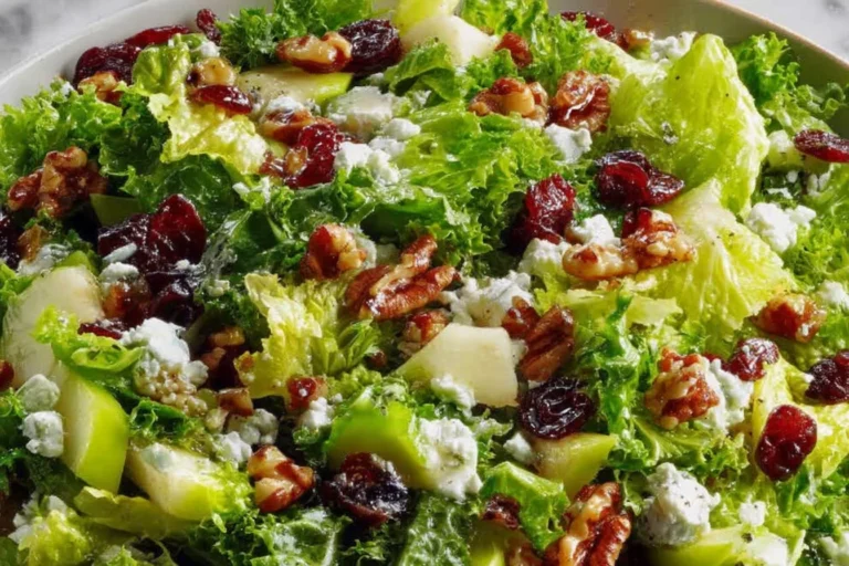 Ina Garten Cape Cod Salad Recipe with crisp greens, diced Granny Smith apple, dried cranberries, toasted walnuts, and crumbled blue cheese.