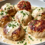 Chicken Cordon Bleu Meatballs smothered in creamy Dijon sauce, pan-seared until golden and sprinkled with fresh parsley.