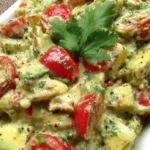 Avocado Crack Dip loaded with cherry tomatoes, feta, parsley, and black pepper in a white dish, ready for scooping.