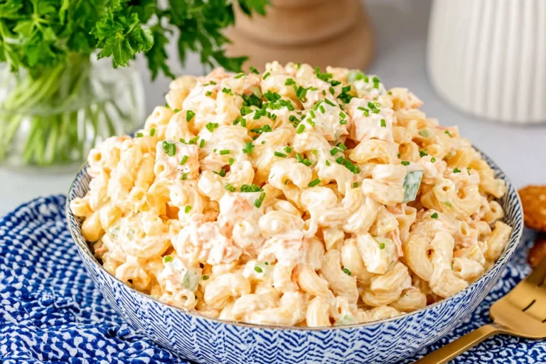 Creamy Macaroni Hawaiian Salad with elbow pasta, carrots, celery, and green onions in a rich dressing